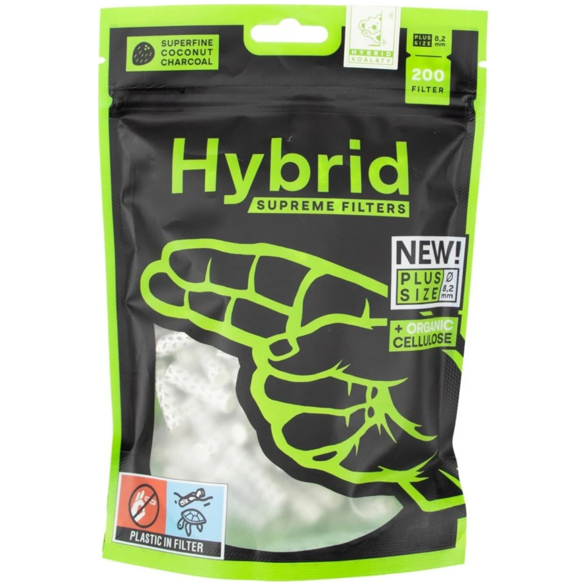 Hybrid Supreme Plus - 8,2mm Selluloosa Aktiivihiilifiltterit Valkoinen (200 kpl)