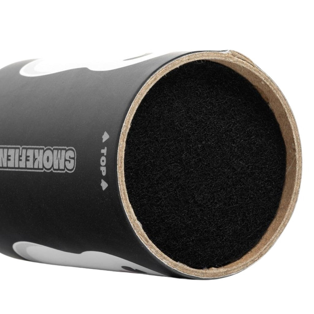 Close-up of the inside of a Smoke Fiends filter sleeve, black filter material