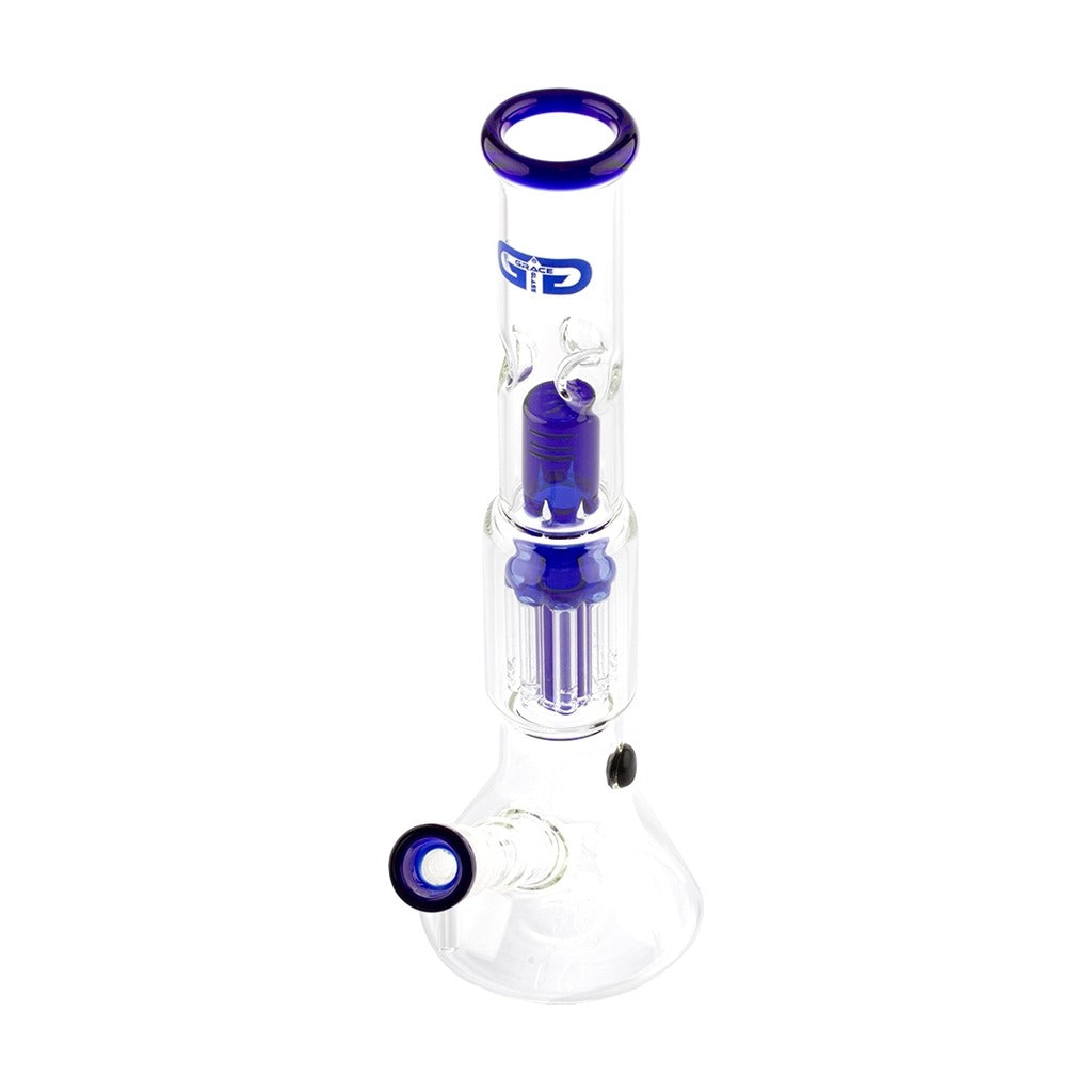 Grace Glass OG Series Blue Shotgun bong 37 cm from above, ice notches and tree percolator