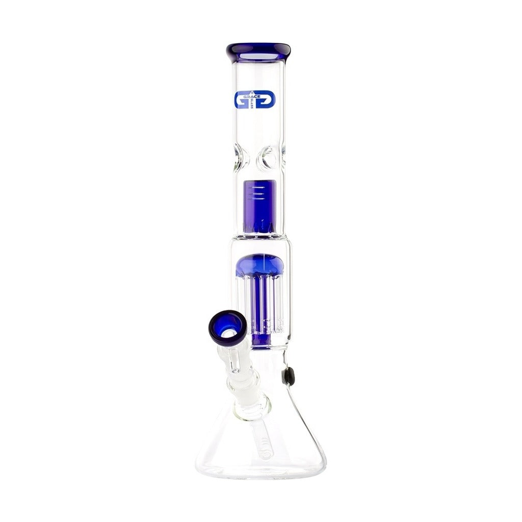 Grace Glass OG Series Blue Shotgun bong 37 cm with tree percolator and splash guard, front view