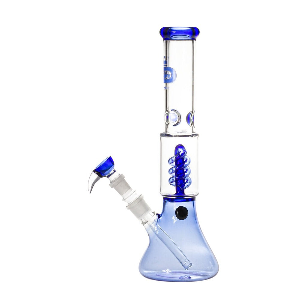 Grace Glass Small Boy Blue Beaker bong 35 cm side view showing bowl, downstem and carb hole