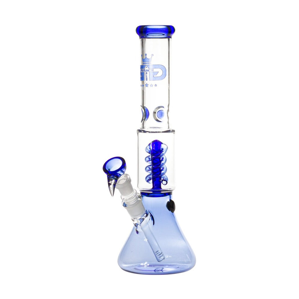 Grace Glass Small Boy Blue Beaker bong 35 cm with blue-tinted base and spiral percolator, front view