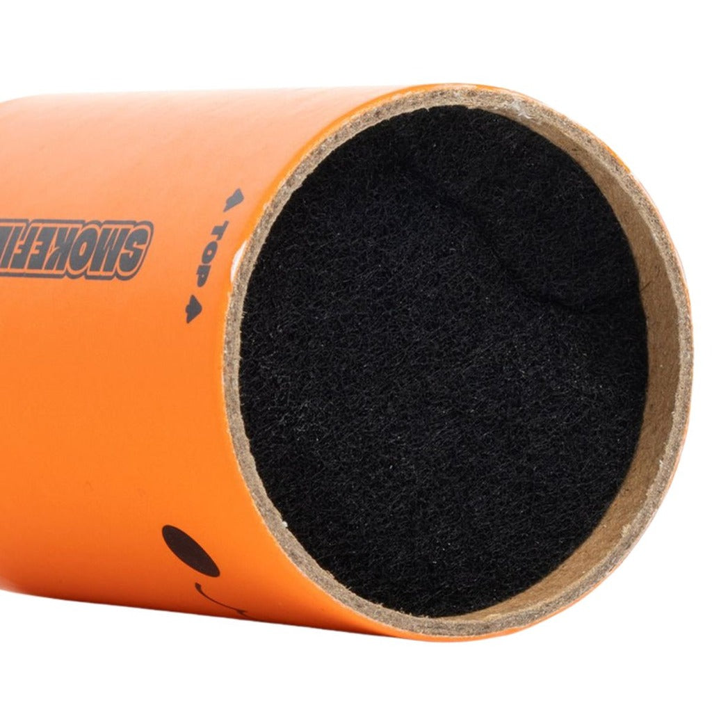 Close-up of the inside of a Smoke Fiends filter sleeve, black filter material